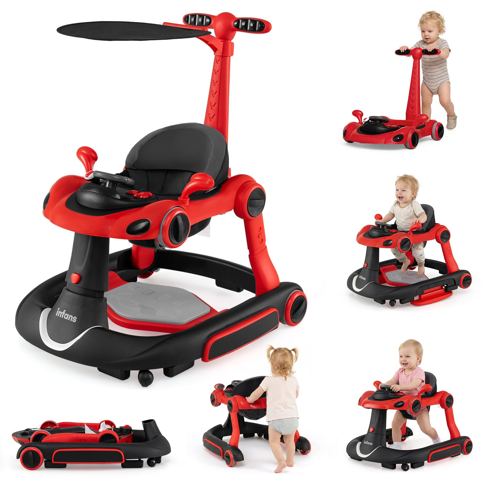INFANS 6-in-1 Foldable Baby Walker, Converts Push Car to Bouncer ...