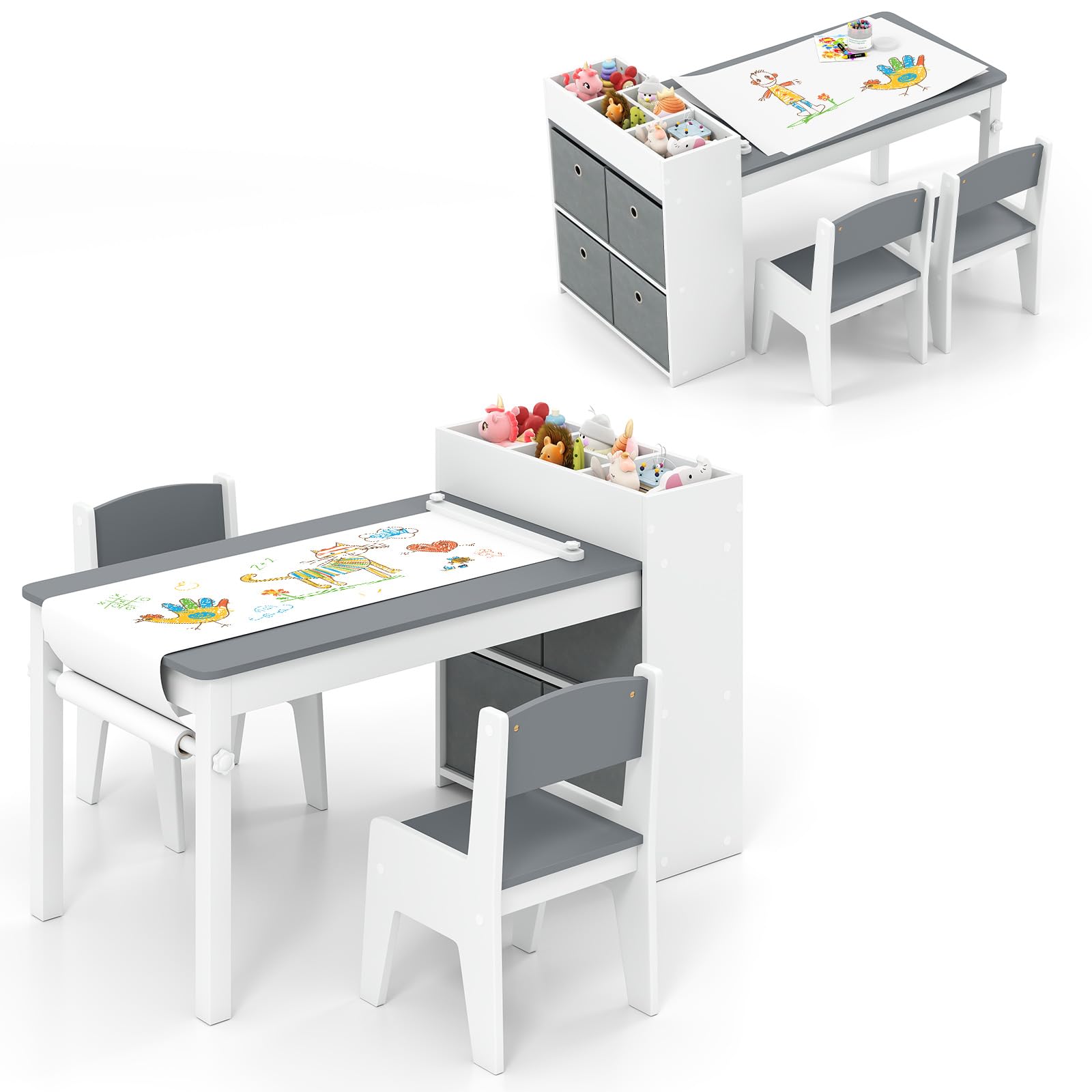 INFANS Kids Table and Chair Set Toddler Art Craft Play Wood Activity Desk with 2 Chairs
