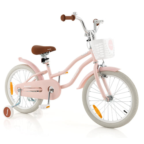 Kids Bike, 18 Inch Boys Girls Bike for 3-8 Years w/Training Wheels, Adjustable Handlebar & Seat