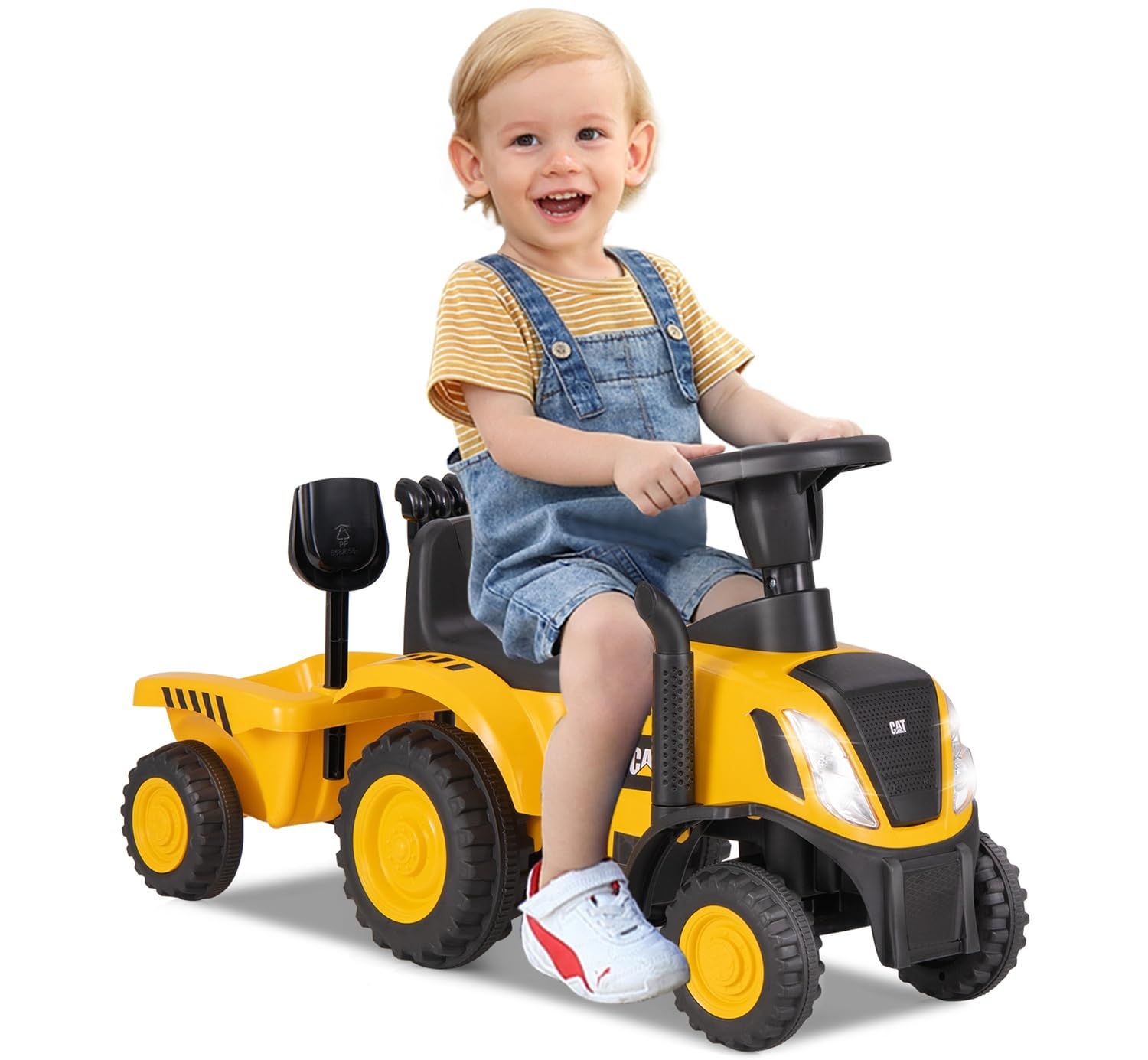 Licensed Caterpillar Ride on Tractor by OLAKIDS, 2 in 1 Ride on Push Car with Detachable Trailer
