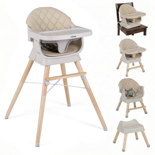 INFANS Baby High Chair, 6 in 1 Wooden Convertible Highchair for Babies and Toddlers