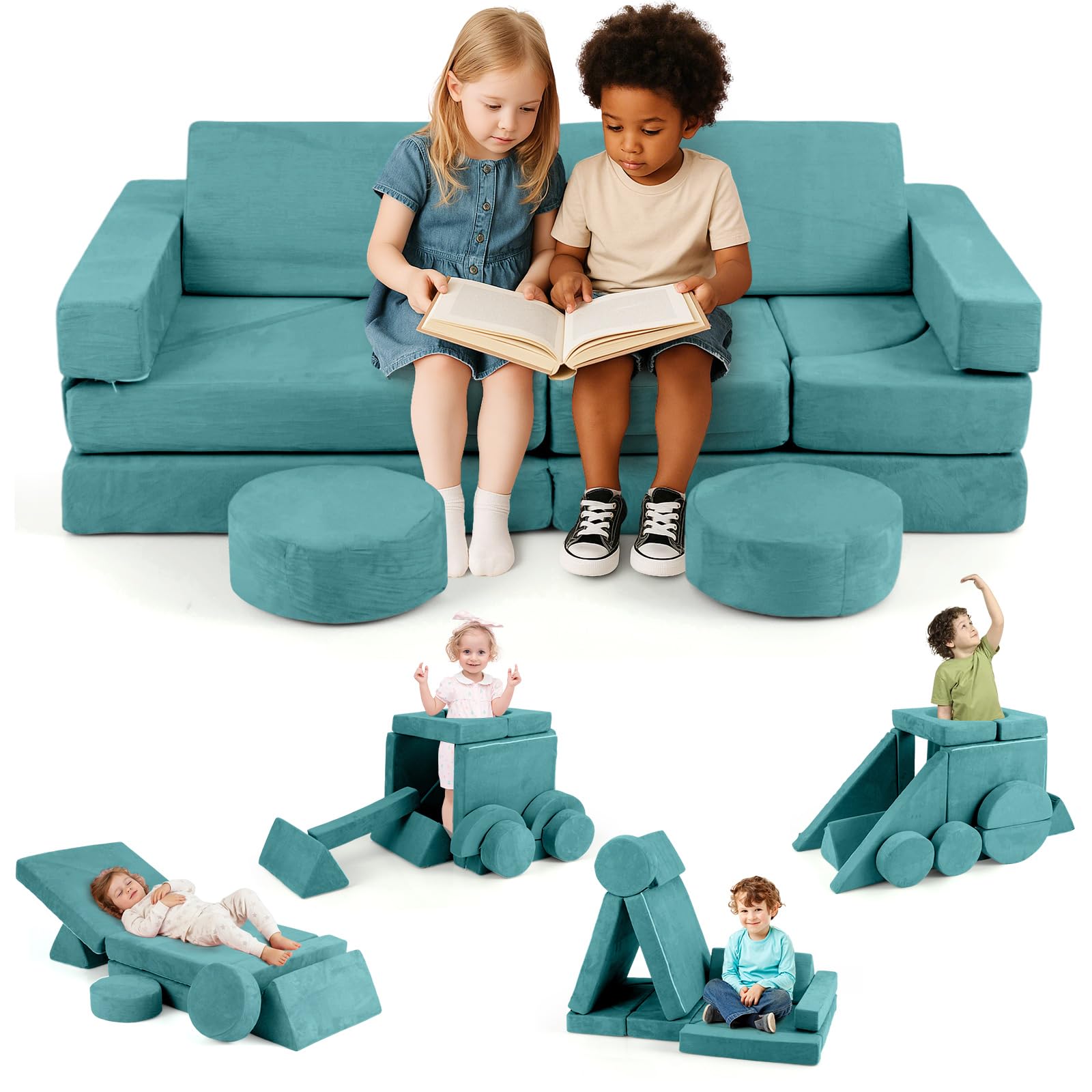 13-Piece Modular Kids Play Couch – Premium Soft Foam, Removable Cover