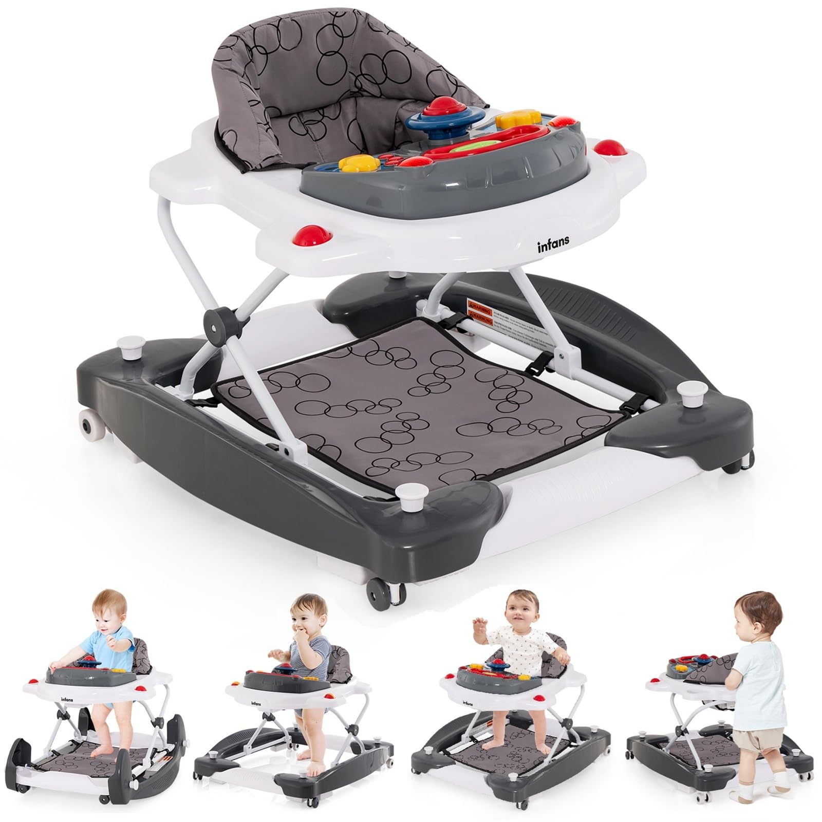 INFANS Baby Walker 5 in 1 Behind Walker Learning Seated Rocker Bouncer with Removable Music Tray
