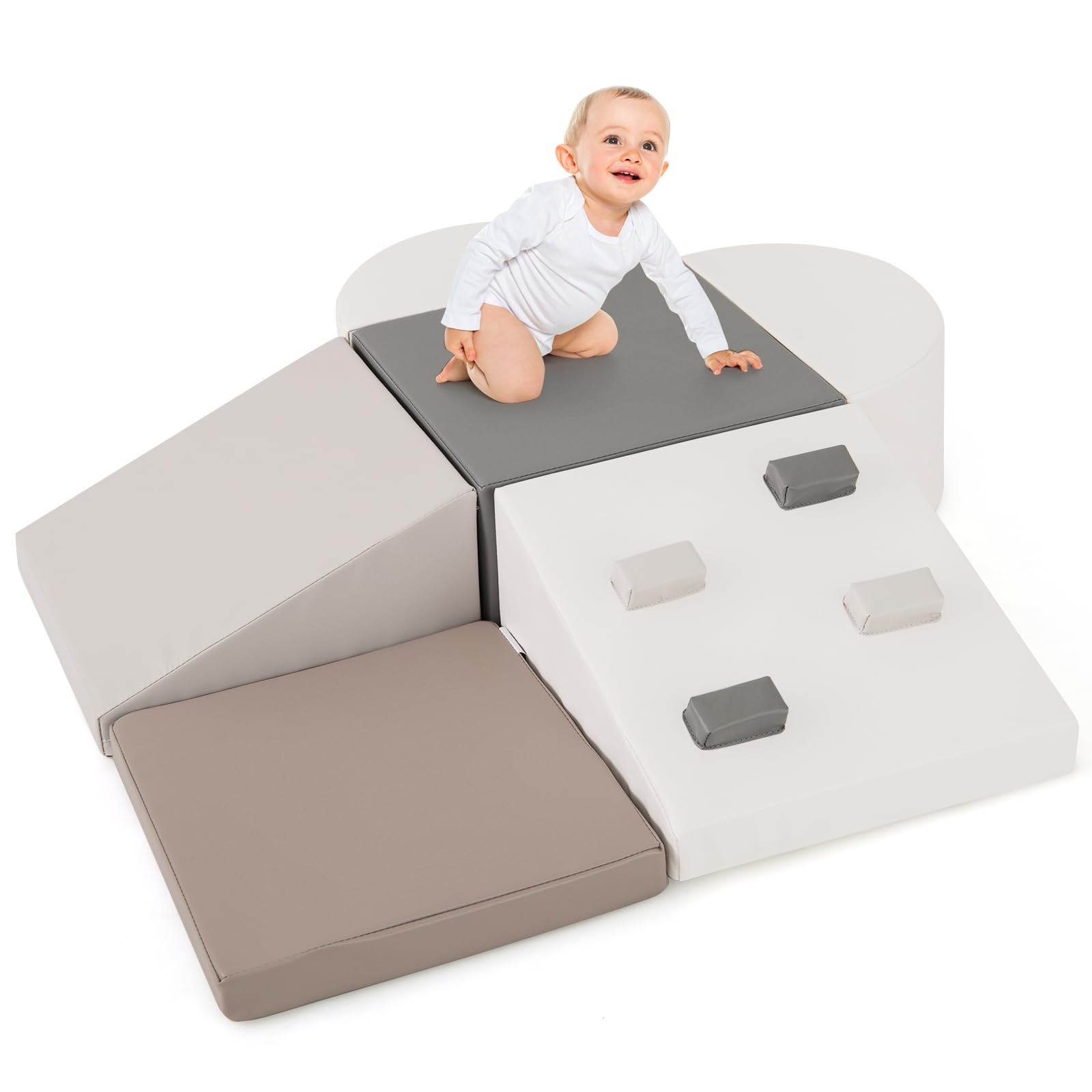 Climbing Toys for Toddlers, 6 Pieces Baby Foam Blocks Soft Play Set with PU Leather