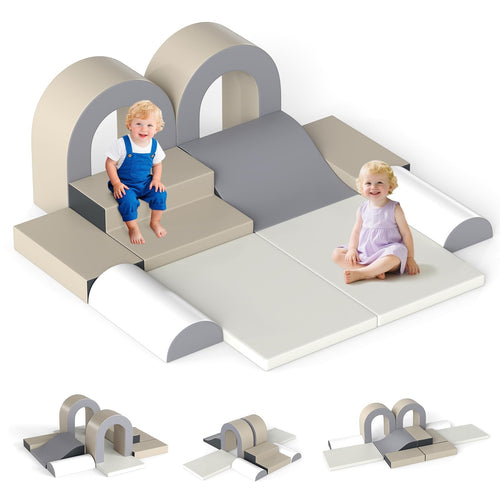 Toddler Climbing Toys Indoor, 10 Pieces Baby Foam Blocks Soft Play Set with PU Leather