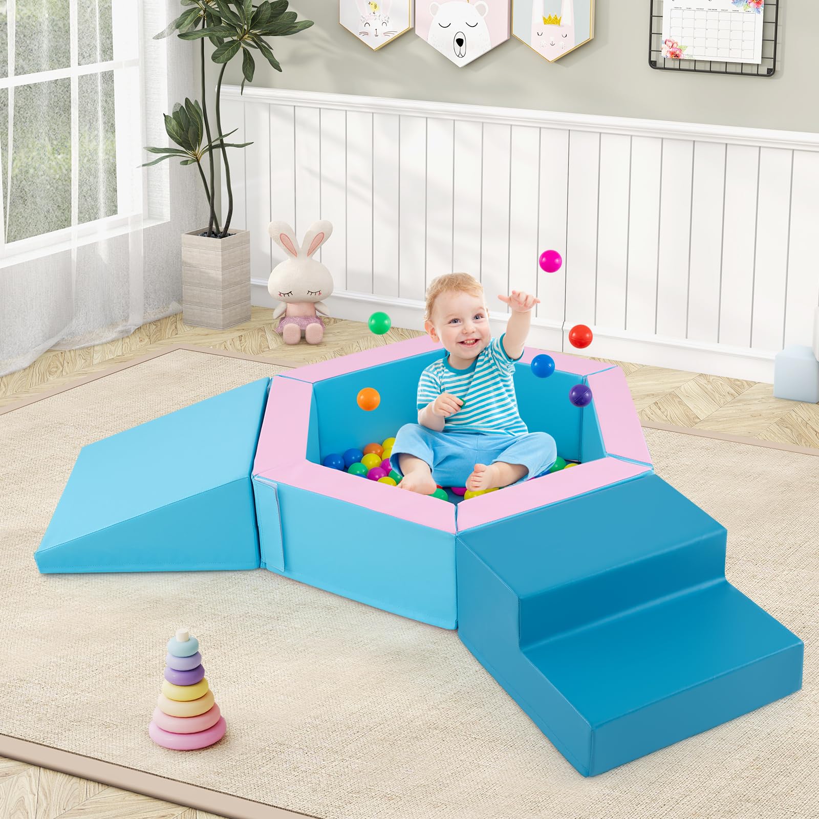3-Piece Baby Foam Climbing Blocks with Ball Pit and 100 Colorful Ocean Balls