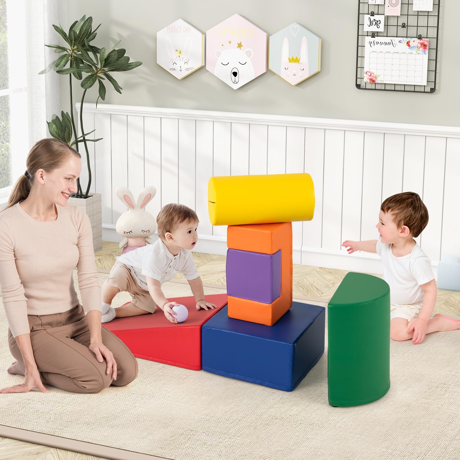 Foam Climbing Blocks for Toddlers 1-3, 6 Pieces Indoor Climb and Crawl Activity Playset with Rectangles