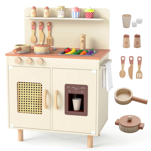 INFANS Play Kitchen for Kids, Wooden Pretend Playset