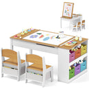 Toddler Art Craft Play Wood Activity Desk with 2 Chairs 4 Storage Canvas Bins Paper Roll for Writing Drawing