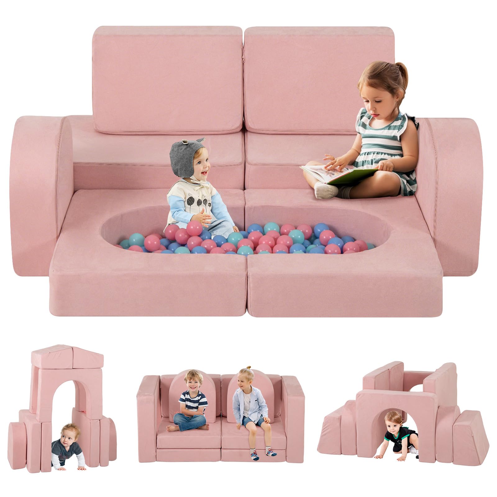 INFANS Modular Kids Play Couch 8 PCS Toddler Creative Sectional Building Sofa for Playroom