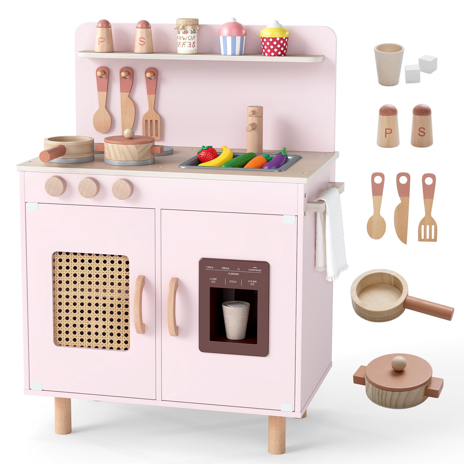 INFANS Play Kitchen for Kids, Wooden Pretend Playset