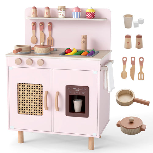 INFANS Play Kitchen for Kids, Wooden Pretend Playset