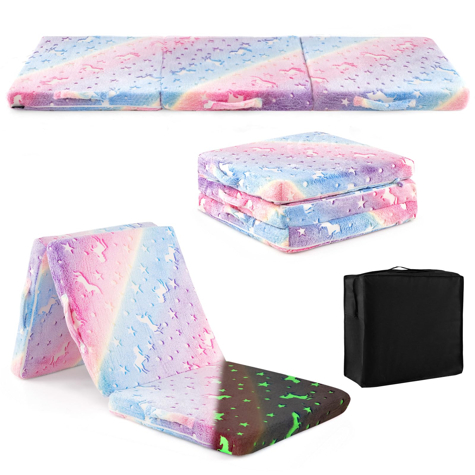 Foldable Floor Mattress for Kids, Glow in Dark Tri-Folding Nap Mat