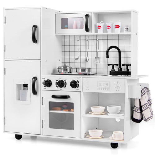 INFANS Play Kitchen for Kids, Wooden Kids Play Kitchen Playset with Realistic Light & Sounds