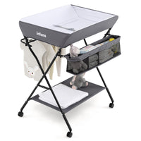 INFANS Baby Changing Table with Wheels Portable Folding Diaper Station Nursery Organizer with Storage Basket