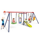 OLAKIDS 660lbs Swing Set, Outdoor A-Frame Heavy Duty Metal Swing Stand with Monkey Bar for Kids