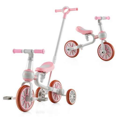 4-in-1 Toddler Tricycle, Kids Training Balance Bike w/Adjustable Parent Handle