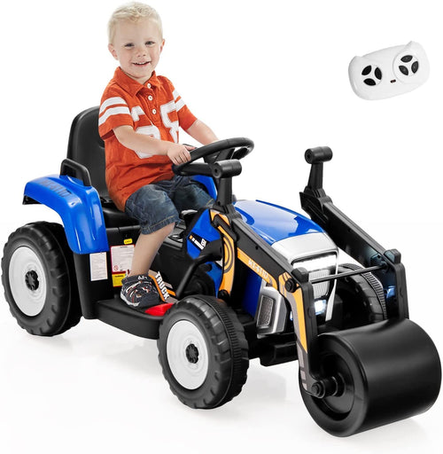Ride on Car, 12V Road Roller with Remote Control, Battery Powered Electric Tractor w/Adjustable Drum Roller