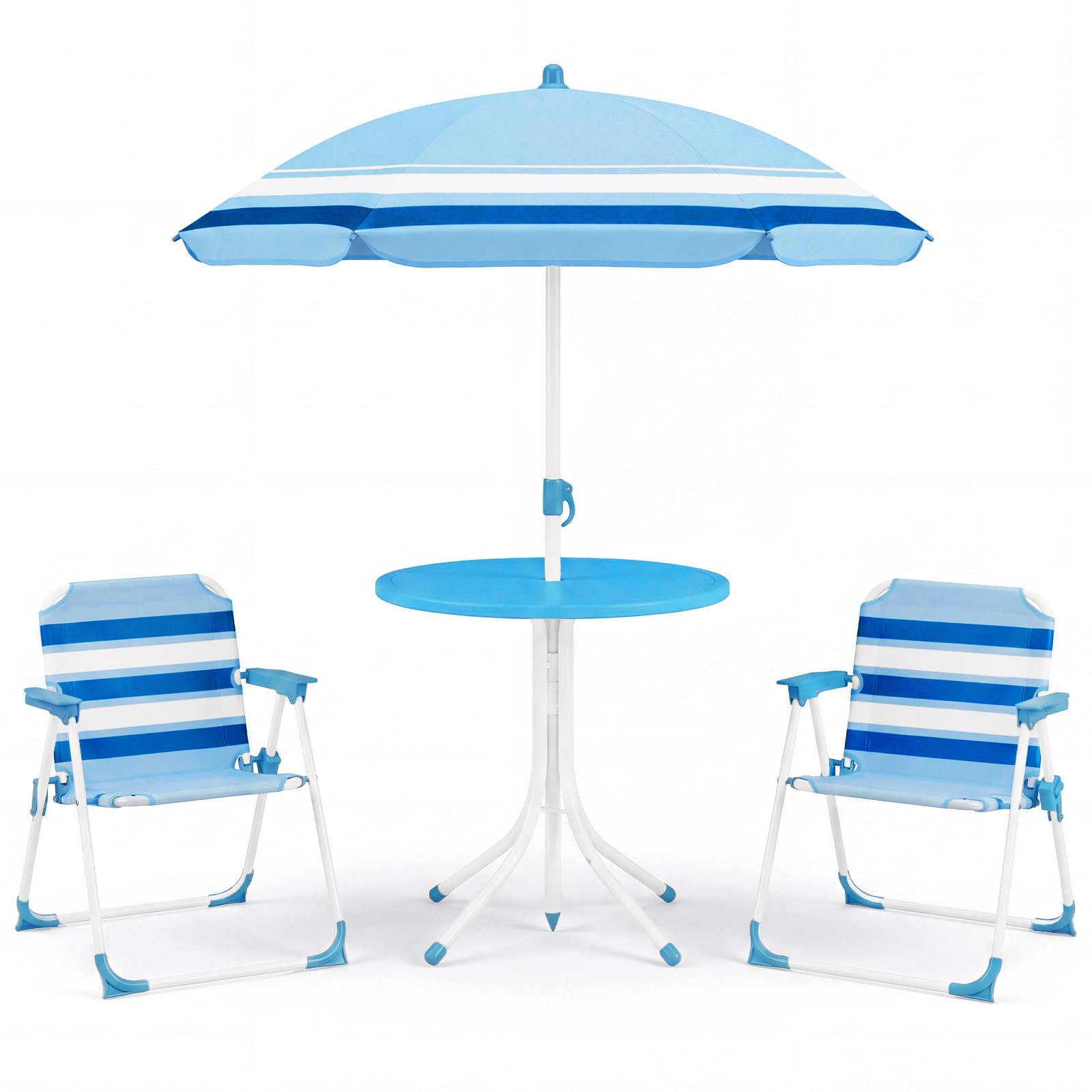 Kids Picnic Table, Outdoor Toddler Patio Furniture Set with 2 Folding Chairs Adjustable Foldable Umbrella
