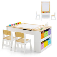 Toddler Art Craft Play Wood Activity Desk with 2 Chairs 4 Storage Canvas Bins Paper Roll for Writing Drawing