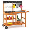 INFANS Mud Kitchen, Outdoor Play Kitchen with Awning Faucet Stoves Cooking Accessories