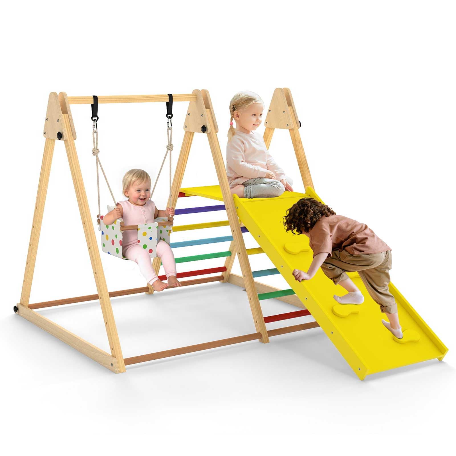 Climbing Toys for Toddlers, 4 in 1 Folding Wooden Kids Montessori Triangle Set