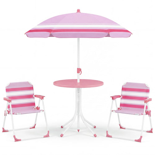 Kids Picnic Table, Outdoor Toddler Patio Furniture Set with 2 Folding Chairs Adjustable Foldable Umbrella