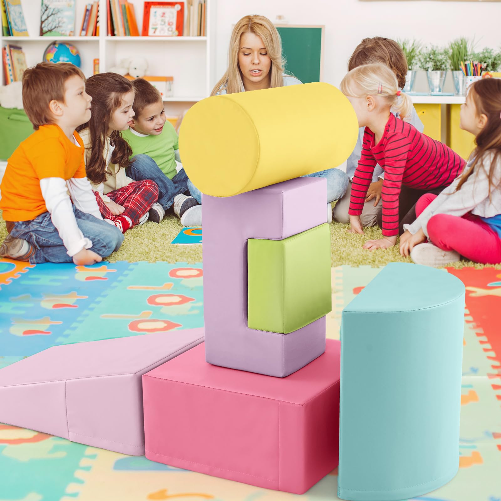 Foam Climbing Blocks for Toddlers 1-3, 6 Pieces Indoor Climb and Crawl Activity Playset with Rectangles