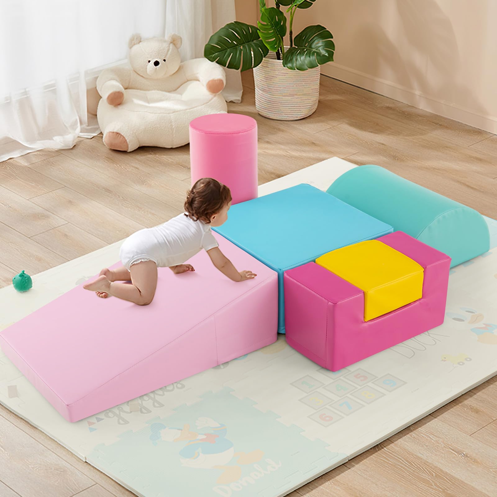 Foam Climbing Blocks for Toddlers 1-3, 6 Pieces Indoor Climb and Crawl Activity Playset with Rectangles