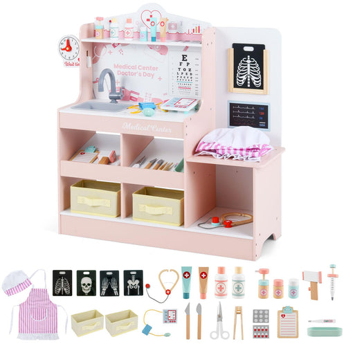 Kids Doctor Playset, Wooden Pretend Medical Station Activity Center Toy Set