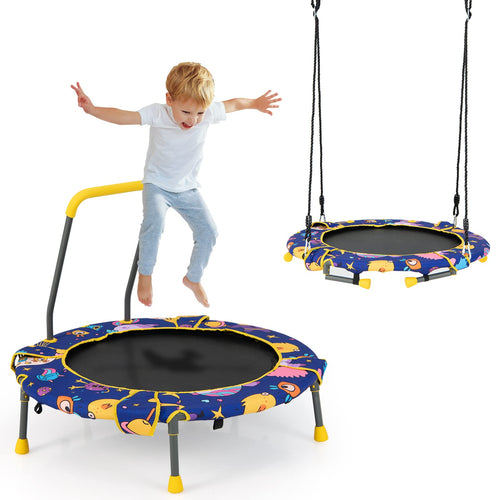 36" Kids Trampoline & Swing Set Convertible, 2 in 1 Kids Saucer Tree Swing, Toddler Fitness Rebounder