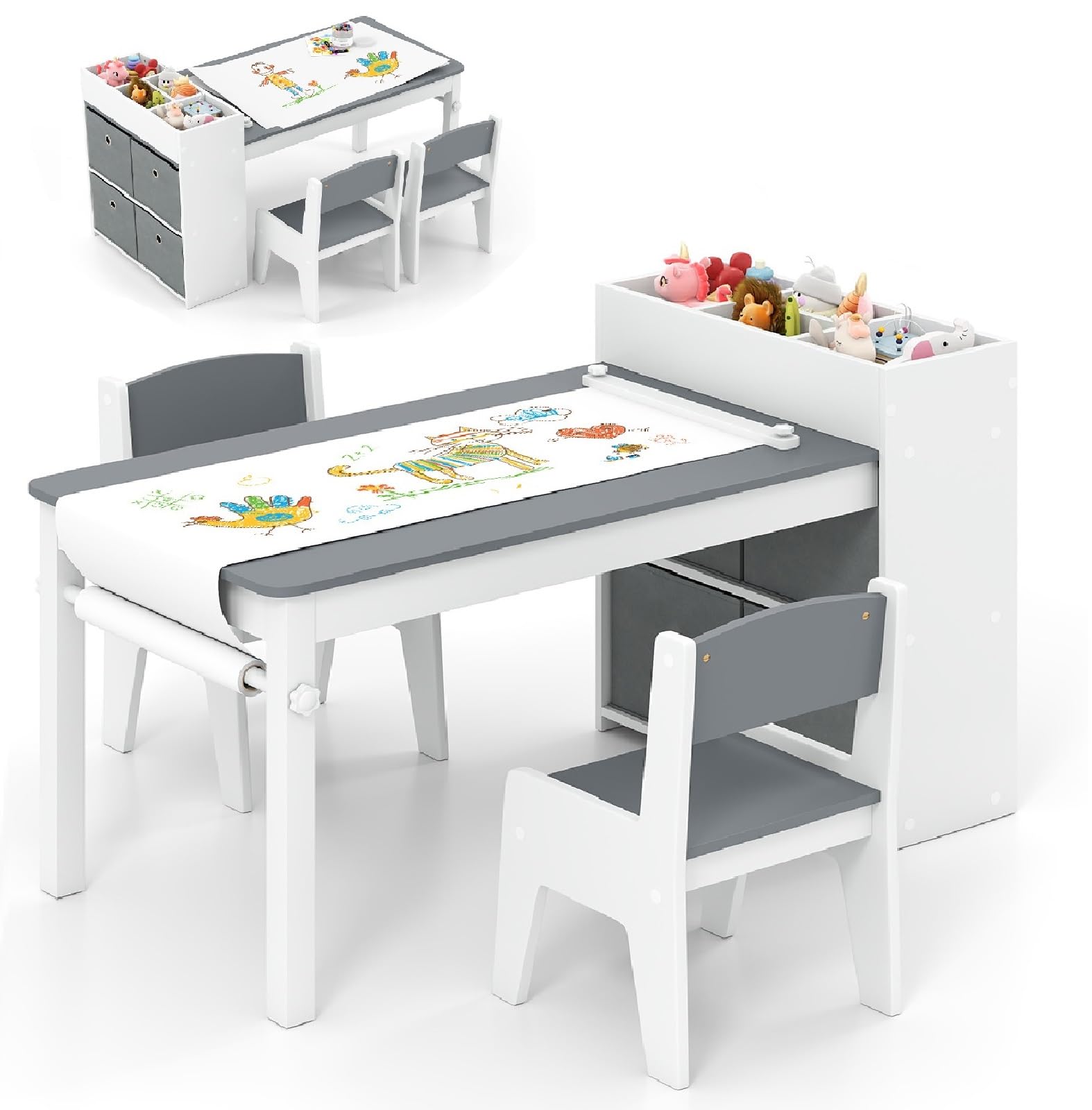 INFANS Kids Table and Chair Set, Toddler Art Craft Play Wood Activity Desk with 2 Chairs