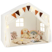 INFANS Kids Play Tent, Large Size Playhouse with Washable Cotton Mat Star Light Windows Plaid Pennants