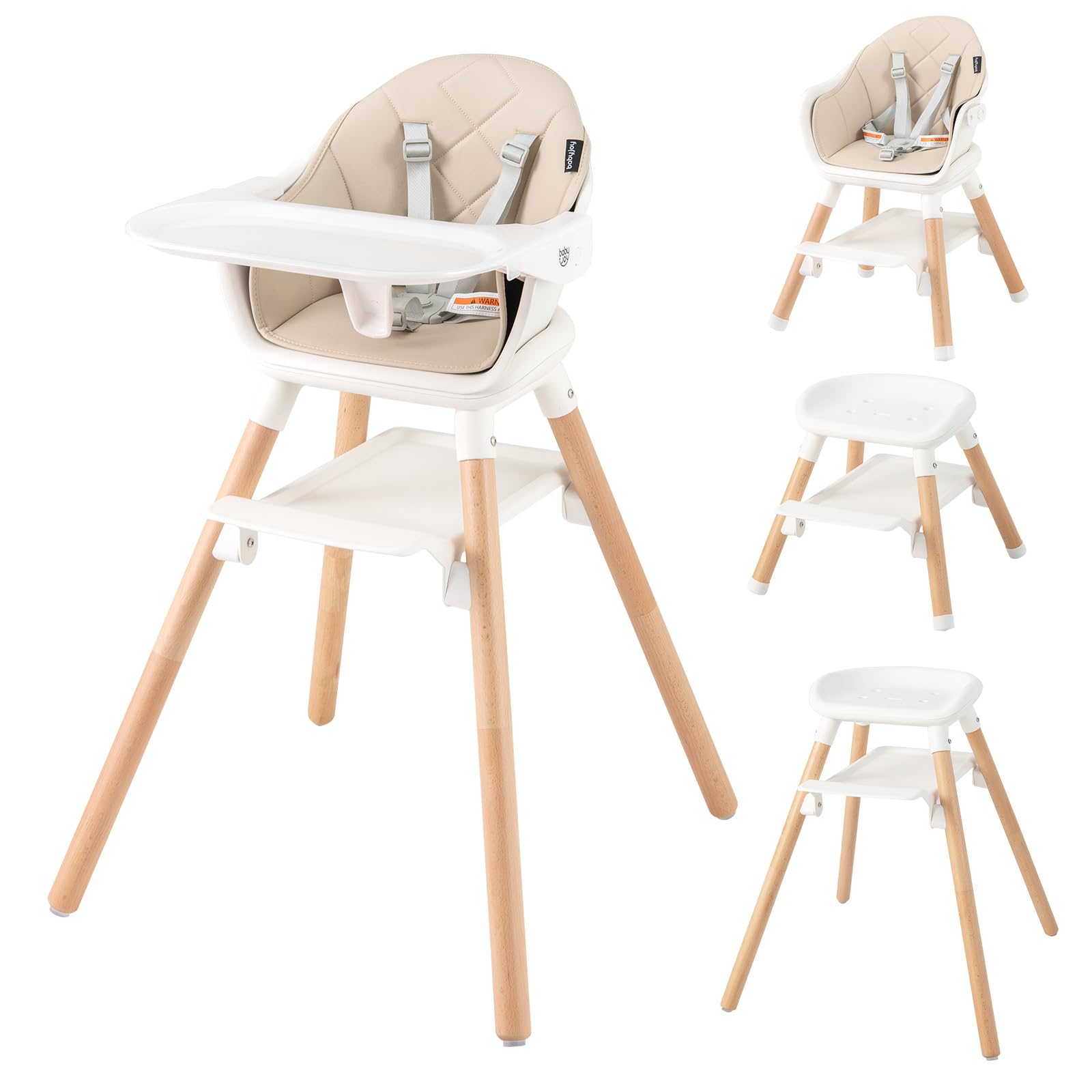 6-in-1 Convertible Wooden High Chair Baby High Chair with Double Dishwasher Safe Trays