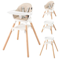 6-in-1 Convertible Wooden High Chair Baby High Chair with Double Dishwasher Safe Trays