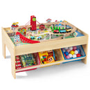 Train Table, 84 Pieces Wooden Kids Activity Toy Table Playset with Reversible Detachable Tabletop