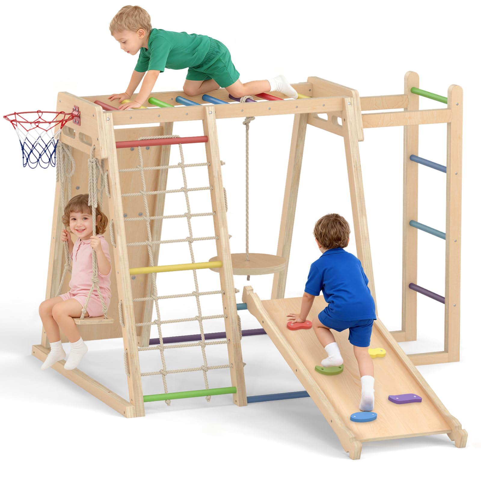 Indoor Jungle Gym, 9 in 1 Wooden Montessori Baby Climbing Toys