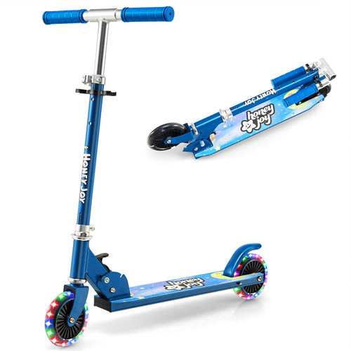 Kids Folding Kick Scooter, Scooter for Toddlers w/3 Adjustable Heights, 2 Light Up Flashing Wheels & Rear Brake System