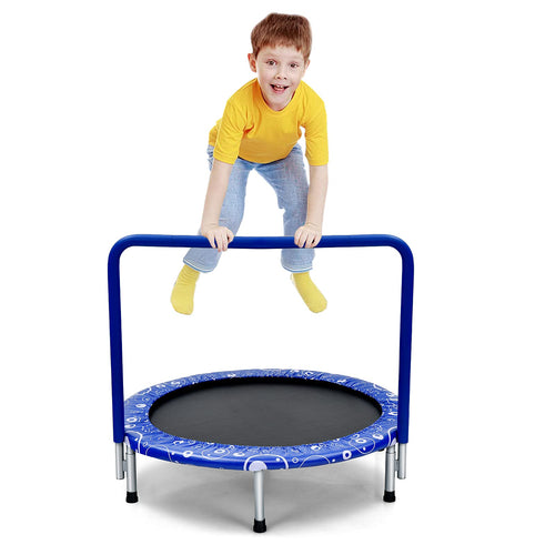 36” Kids Trampoline, Foldable Mini Rebounder with Full Covered Handle and Safety Pad