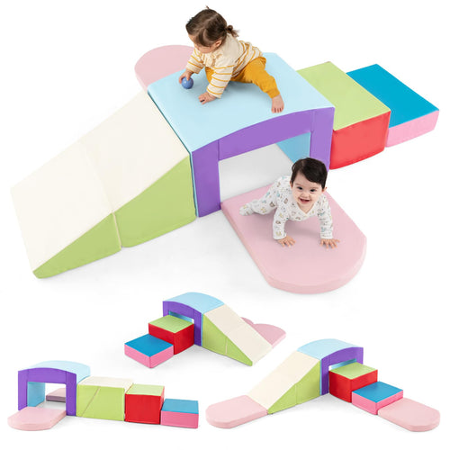 Climbing Toys for Toddlers, 7 Piece Indoor Baby Foam Blocks Soft Play Set with PU Leather