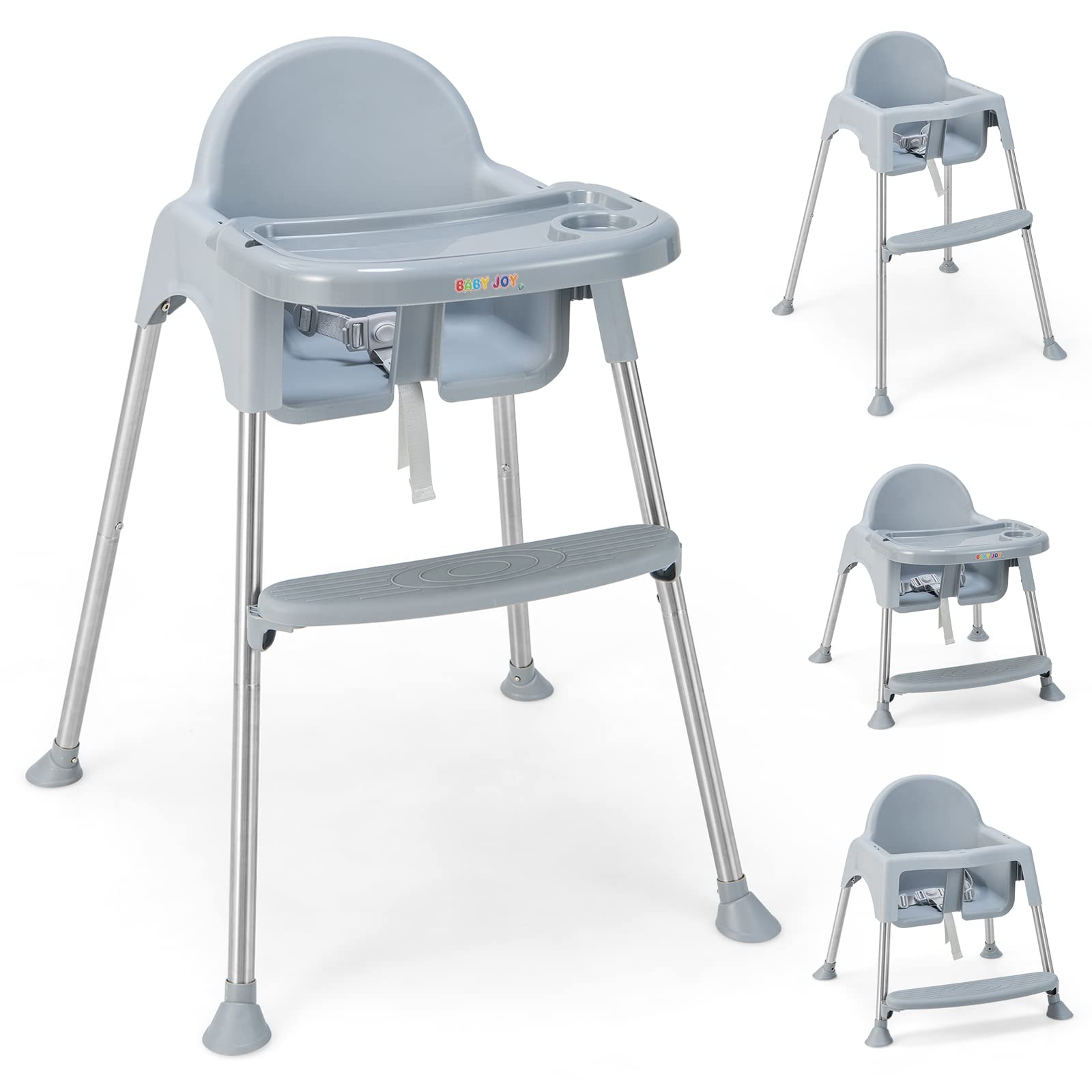 4-in-1 Convertible Baby High Chair with Removable Double Tray