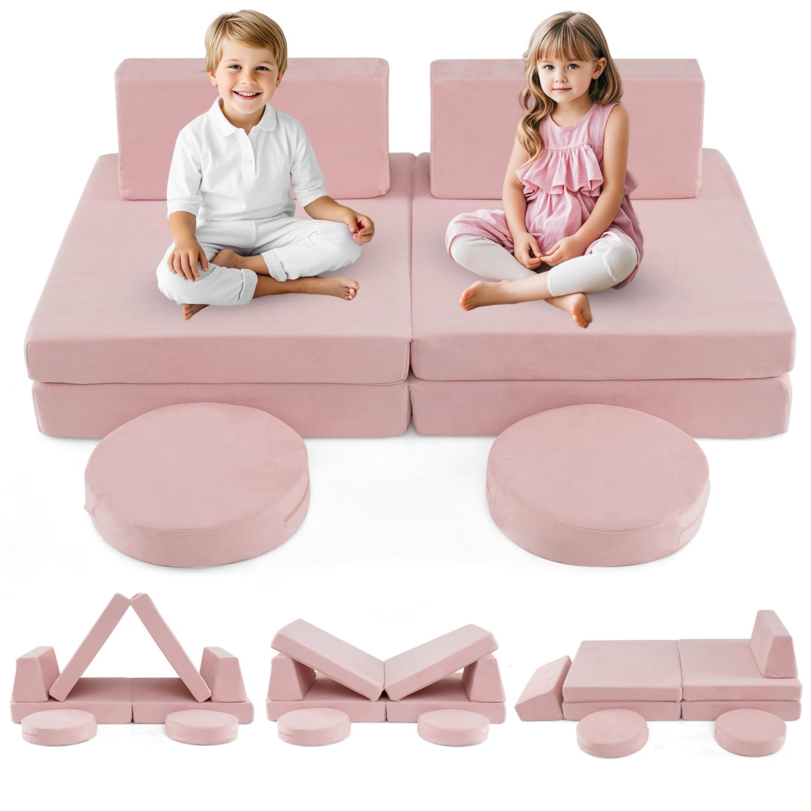 INFANS Modular Kids Play Couch 6 PCS Toddler Creative Sectional Fort Building Sofa for Playroom