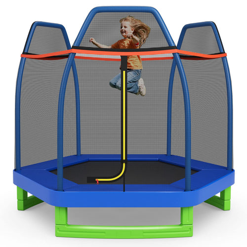 7FT Kids Trampoline w/Safety Enclosure Net & Spring Pad