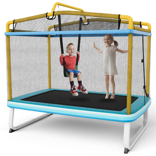 6FT Kids Trampoline, 3-in-1 Trampoline w/Swing & Horizontal Bar, Rectangle Toddler Trampoline