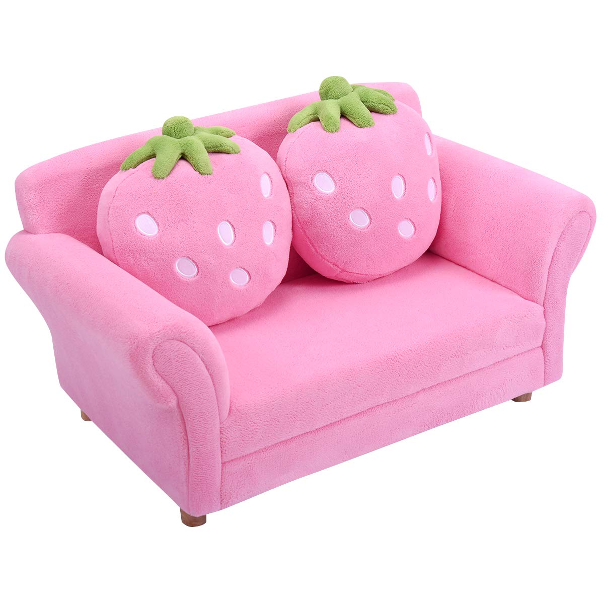 Children Couch Armrest Chair Double Seats with Strawberry Pillows