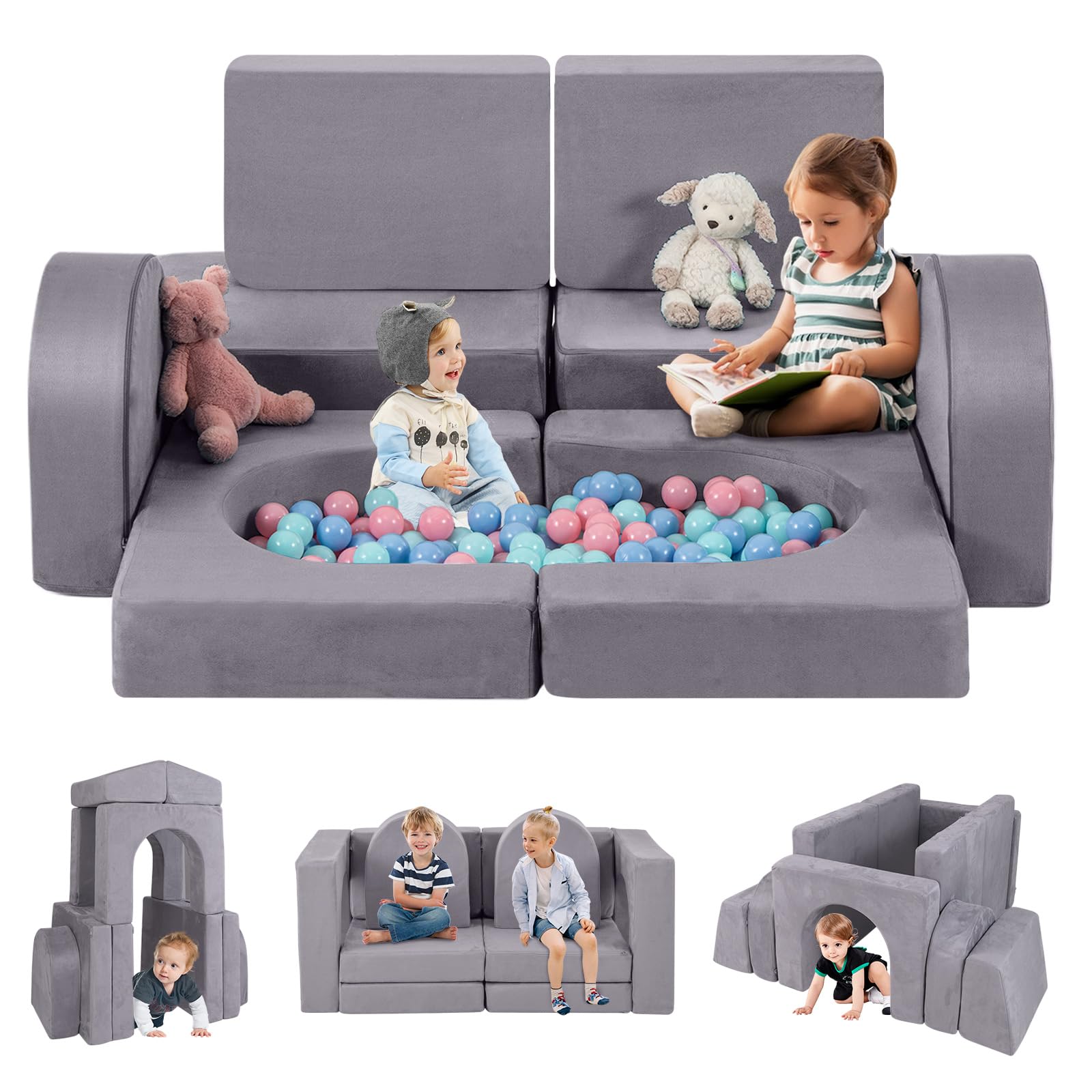 INFANS Modular Kids Play Couch 8 PCS Toddler Creative Sectional Building Sofa for Playroom