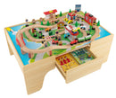 Train Table, 84 Pieces Wooden Kids Activity Toy Table Playset with Reversible Detachable Tabletop
