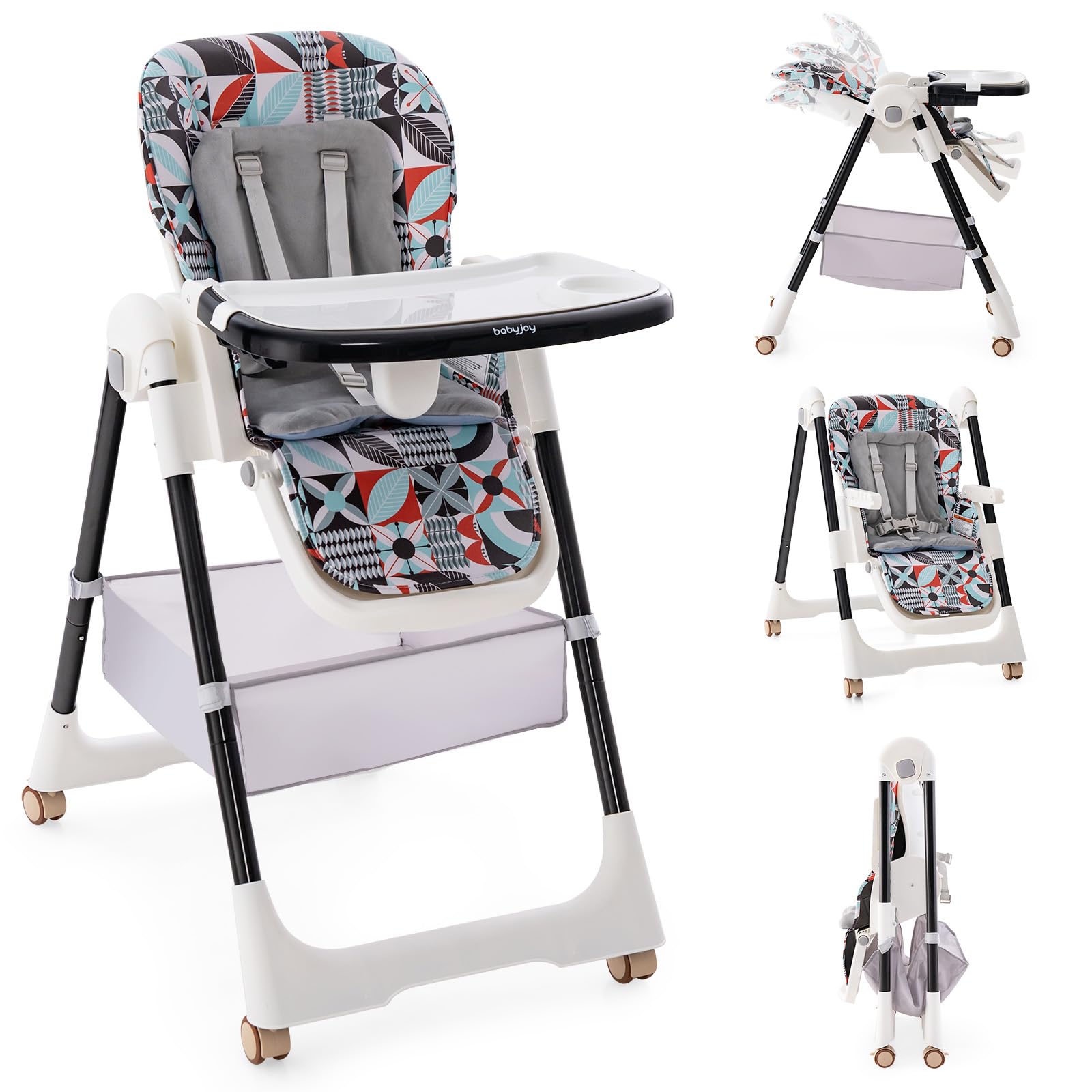 5-in-1 folding baby high chair with wheels and footstool