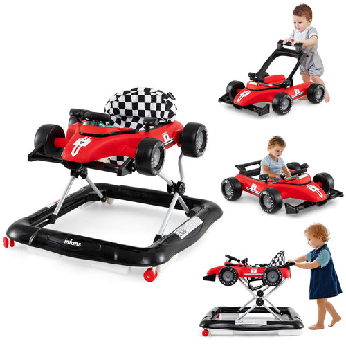 INFANS 4 in 1 Baby Walker, Foldable Toddler Activity Center with Adjustable Height