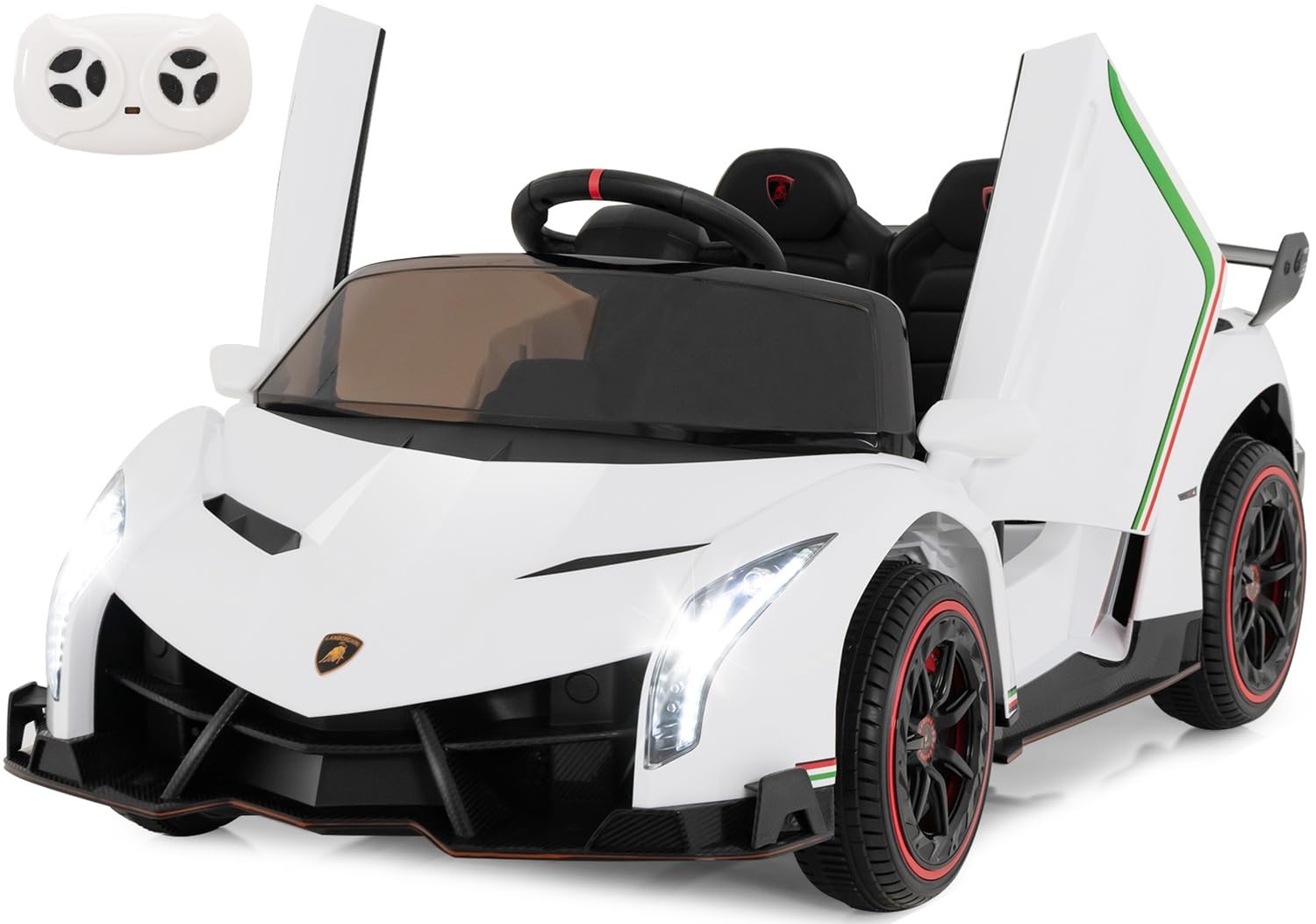 12V 4WD Licensed Lamborghini Veneno Powered Electric Vehicle with Hydraulic Doors, Rocking Mode, Adjustable Speeds, Remote Control, MP3, Headlight